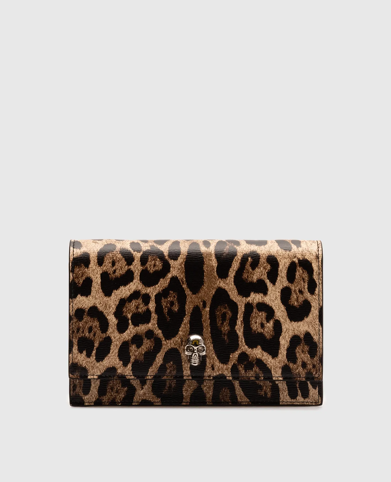Alexander McQueen Borsa a tracolla con teschio in stampa animalier con cristalli in marrone 6130881AATM
