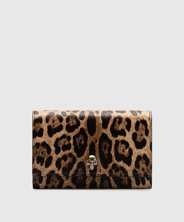 Alexander McQueen Borsa a tracolla con teschio in stampa animalier con cristalli in marrone 6130881AATM