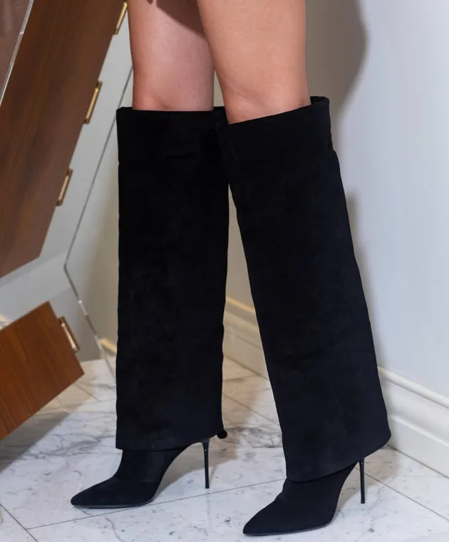 Balmain Stivali Ariel in camoscio nero BN1TA897LCTA