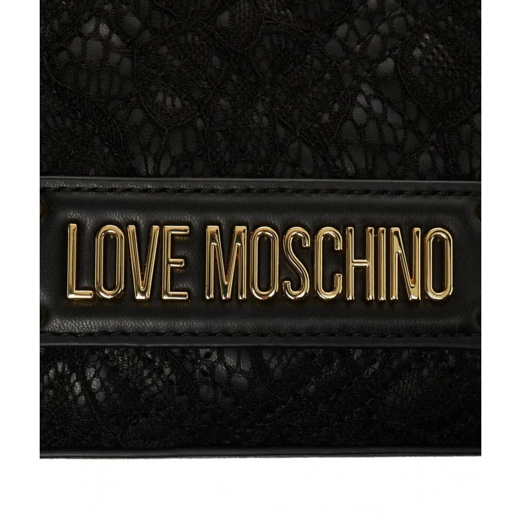 Borsa trapuntata con inserto in pizzo nero