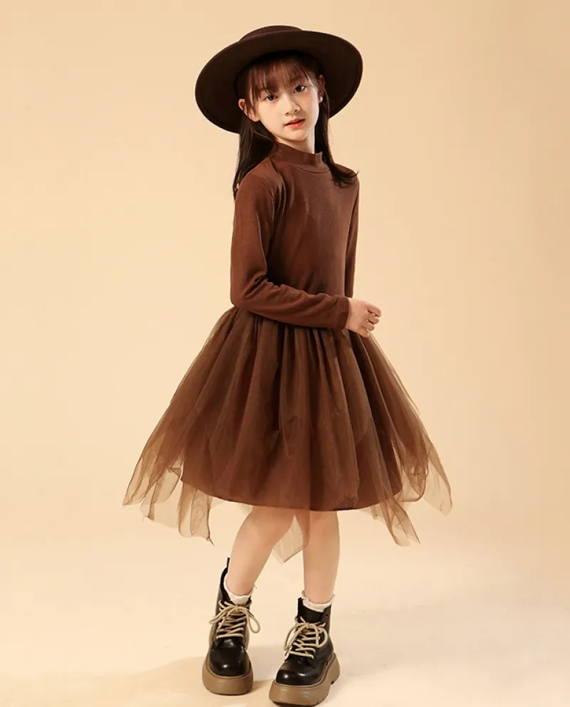Cappotto da ragazza Nuovo risvolto Giacca in pelle per bambini Gonna a rete con gonna da bambina