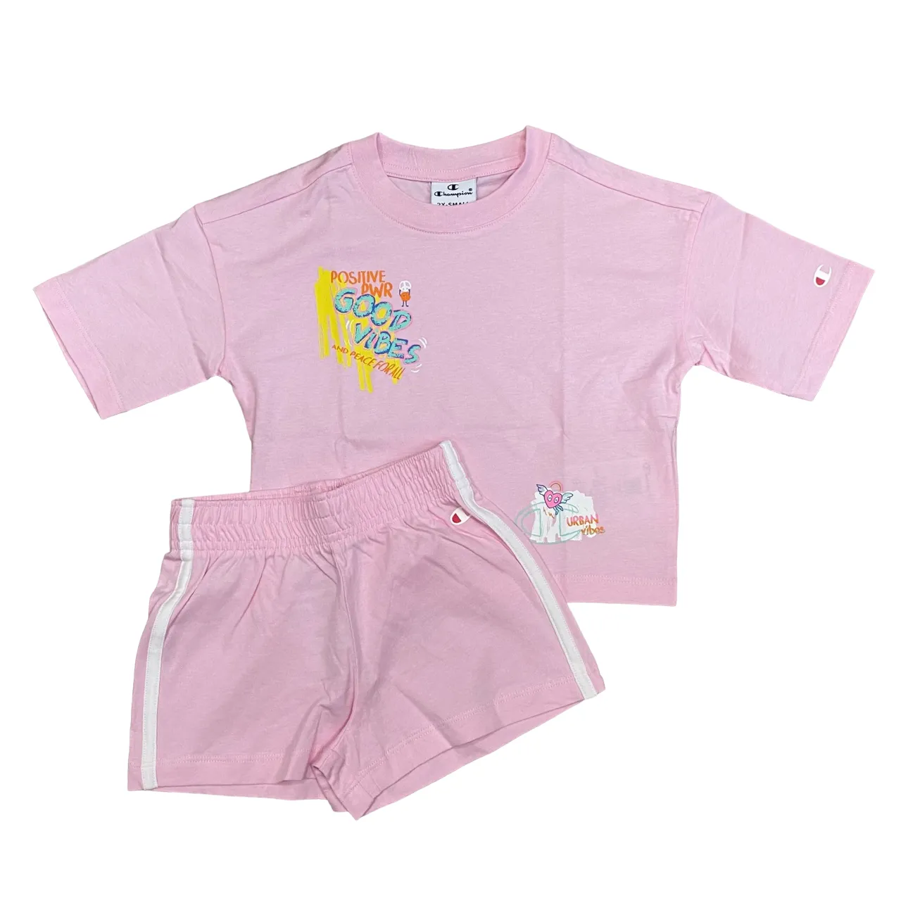 Champion completo da ragazza maglietta manica corta e pantaloncino 404929 PS013 rosa