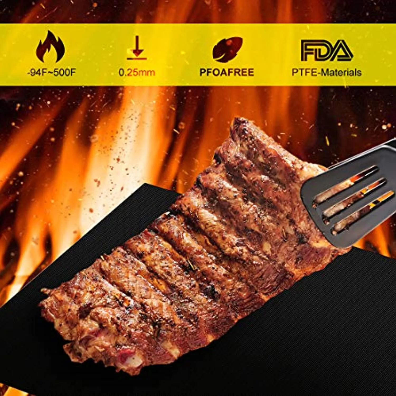 EXTSUD BBQ Griglia Tappetini 40x33cm Set 5Pz Stuoie Barbecue Antiaderente Riutilizzabili Senza-PFOA Resistente al Calore per Gri