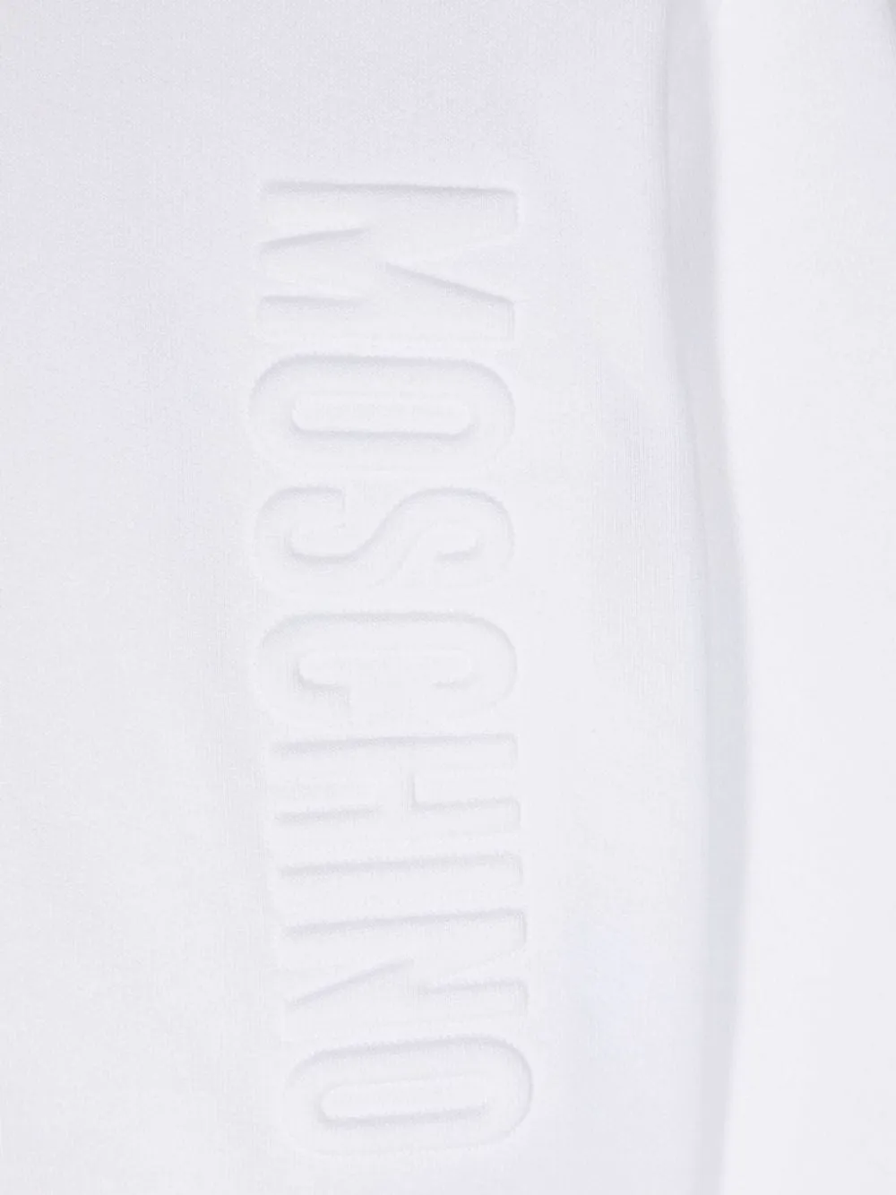 Felpa per bambino Moschino Kids bianco con cappuccio e logo goffrato sul davanti