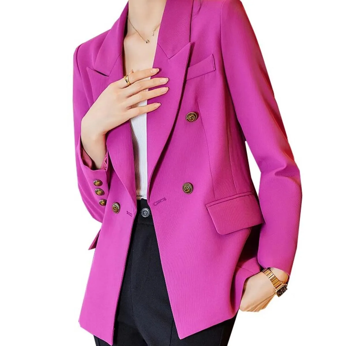 Giacca da donna autunno inverno Giacca formale monopetto femminile a maniche lunghe rosa verde da donna