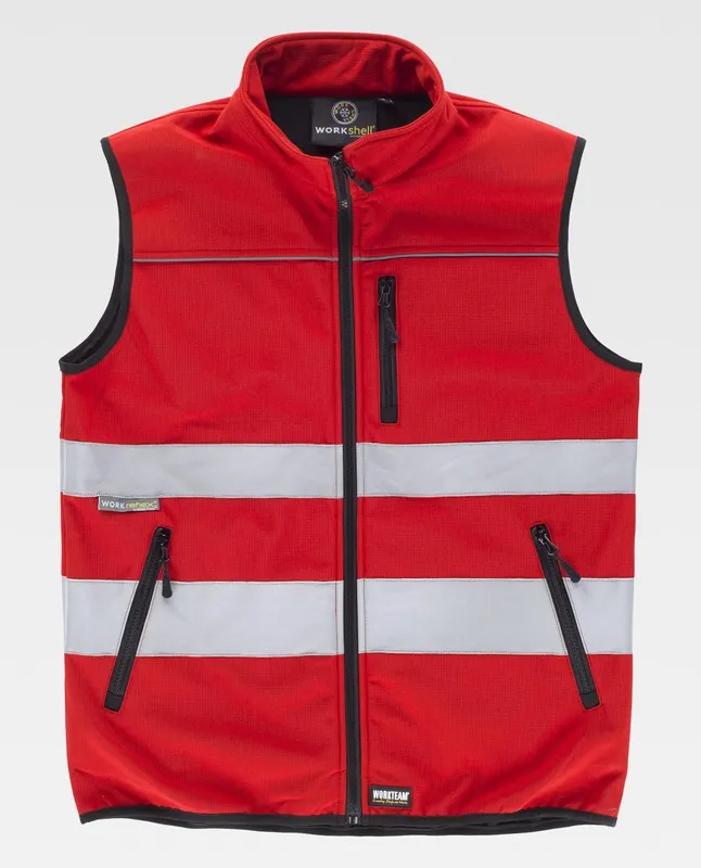 Gilet da lavoro con nastri riflettenti di diverse dimensioni Rosso