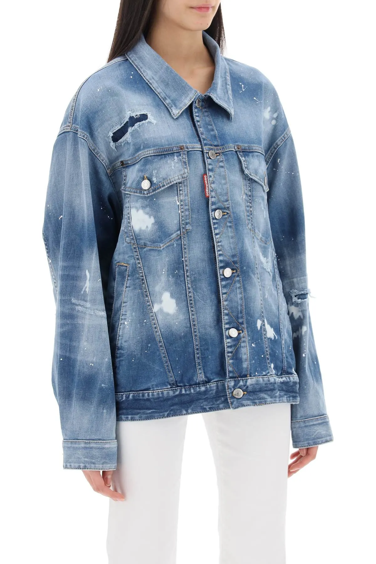 Giubbino In Denim Medium Ice Spots Wash