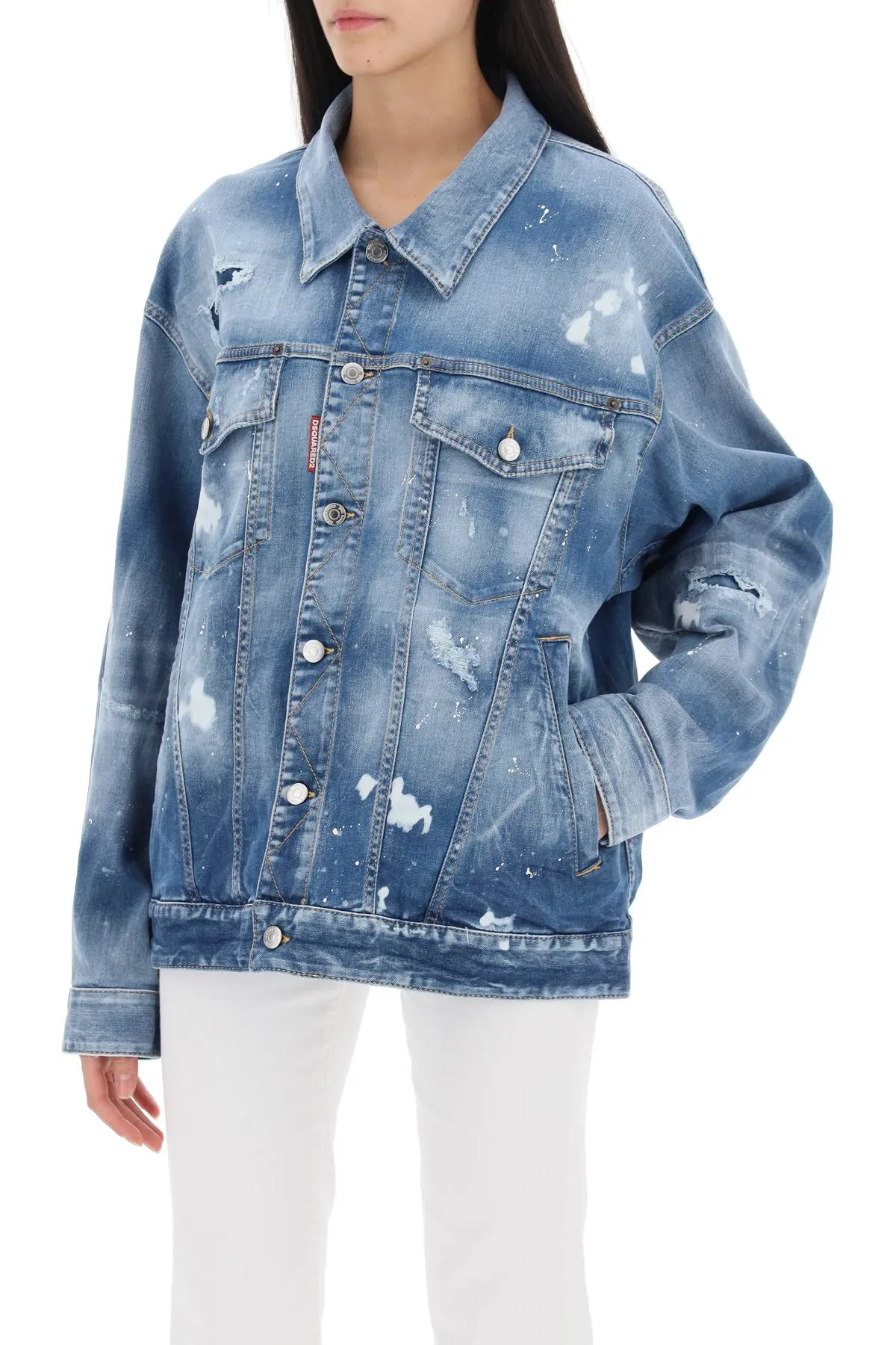 Giubbino In Denim Medium Ice Spots Wash