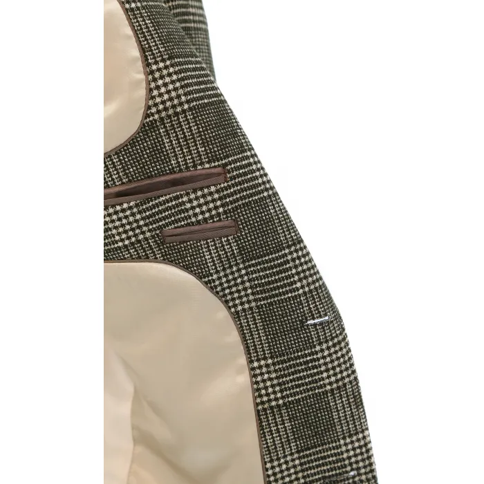 Henk ter Horst Colbert modern fit misto lana con cotone super stretch con motivo tartan Marrone