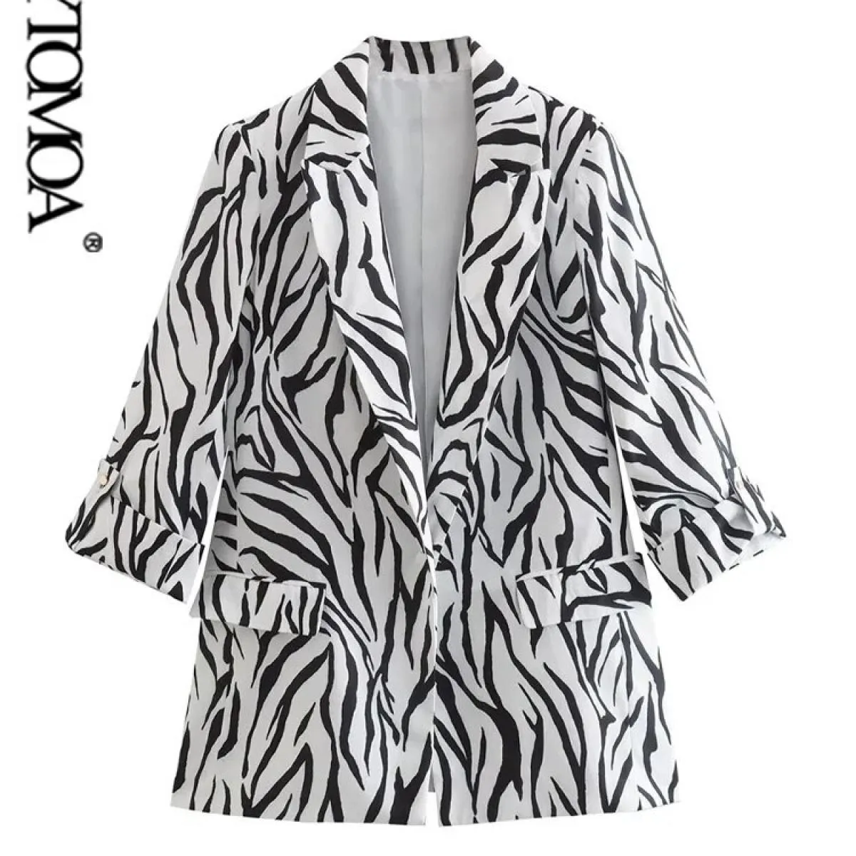 Kpytomoa Donna Moda Abbigliamento da ufficio Giacca aperta Cappotto Vintage Maniche arrotolate Tasche con patta Capispalla femmi