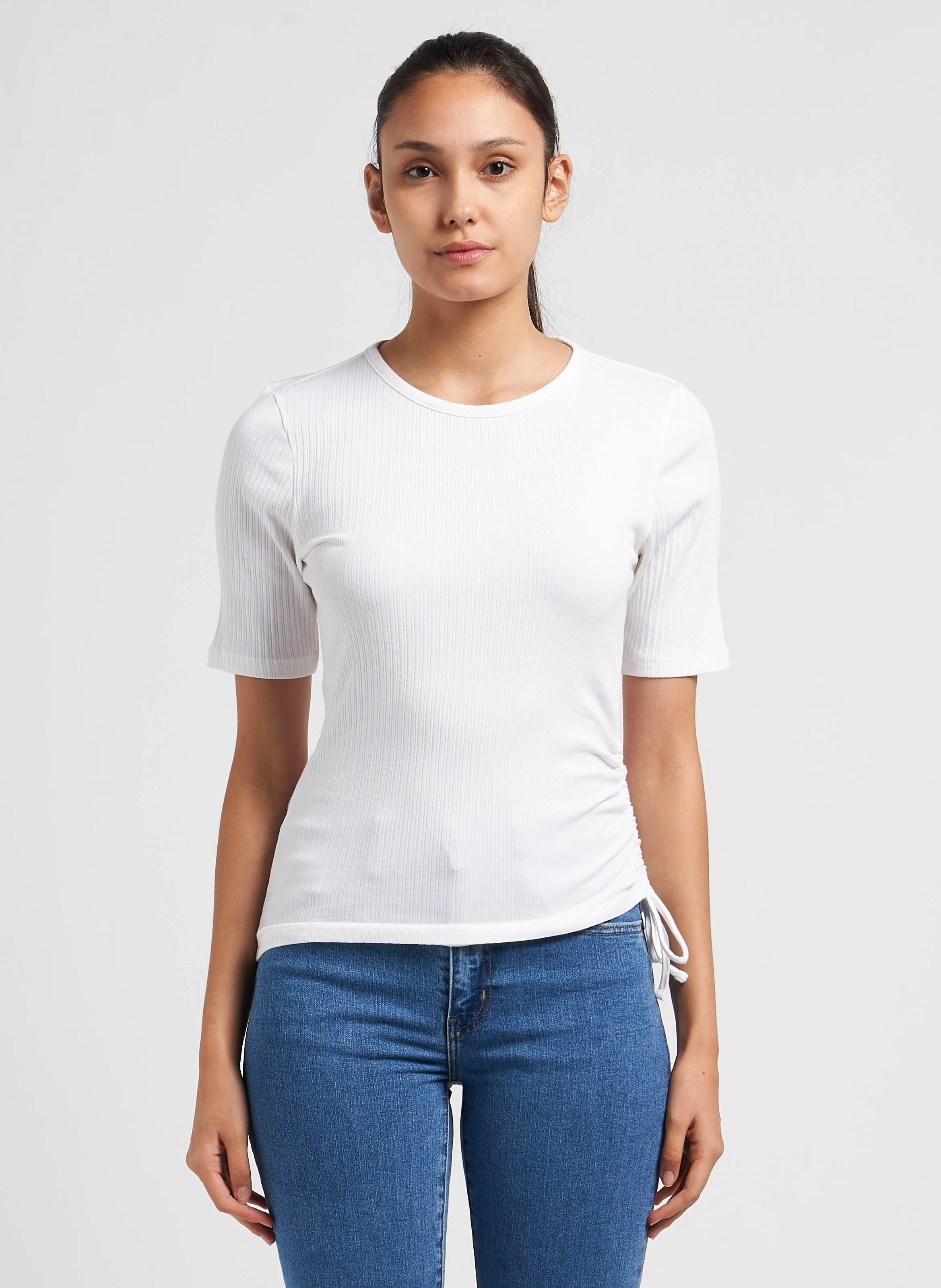  LEVI'S   SIDE TIE SS - Top a coste con scollo tondo in cotone elasticizzato | Beige