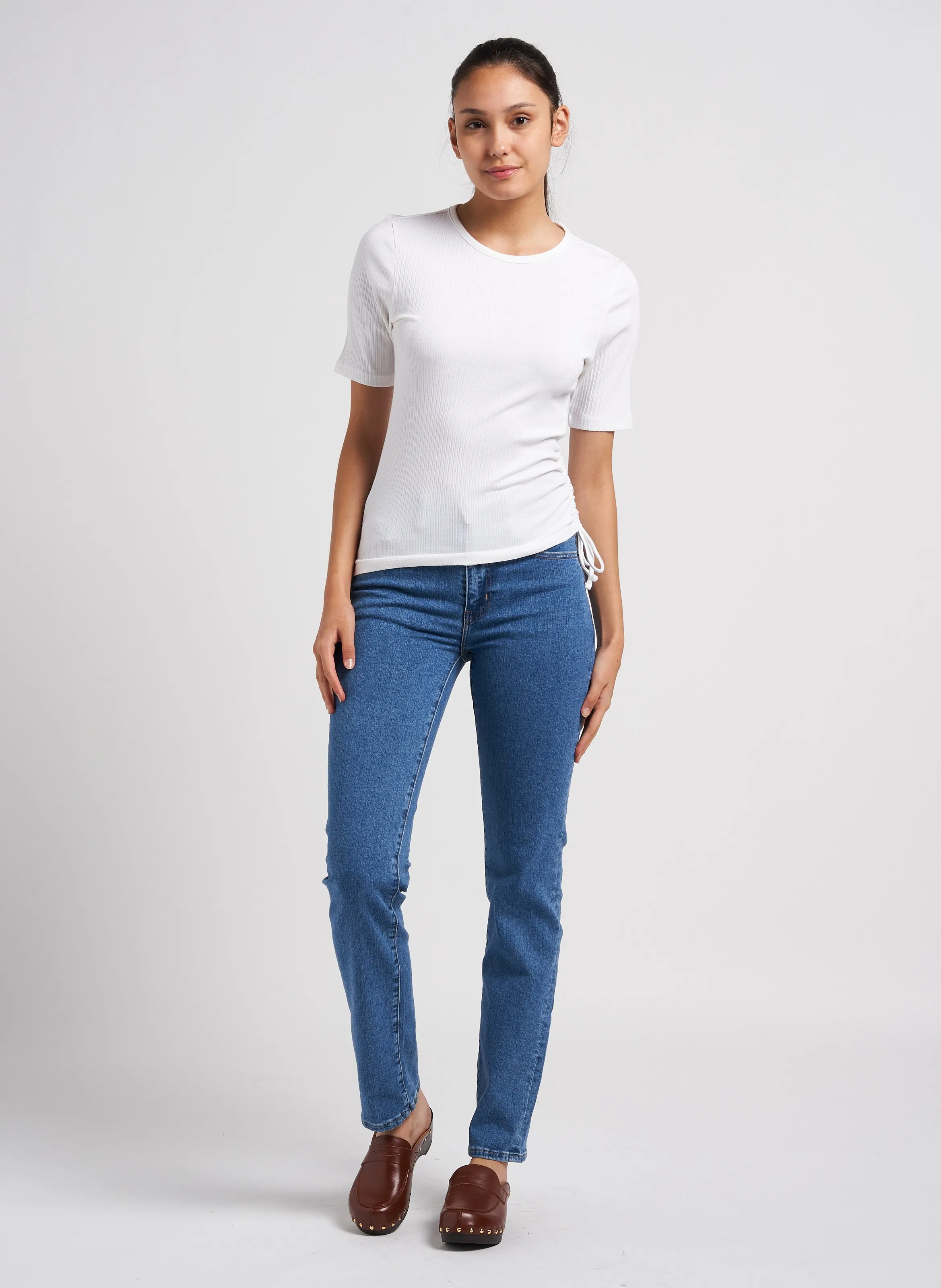  LEVI'S   SIDE TIE SS - Top a coste con scollo tondo in cotone elasticizzato | Beige