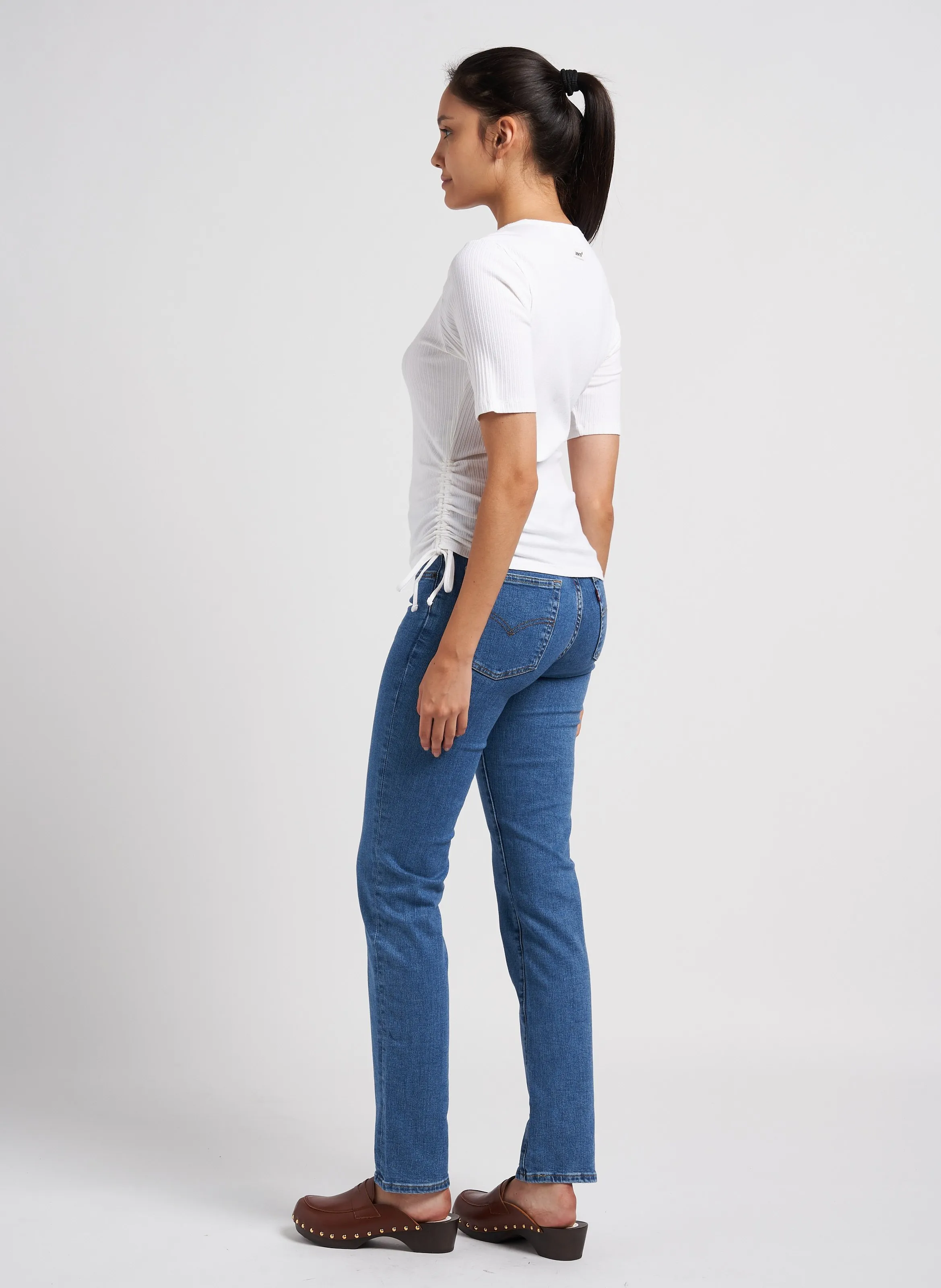  LEVI'S   SIDE TIE SS - Top a coste con scollo tondo in cotone elasticizzato | Beige
