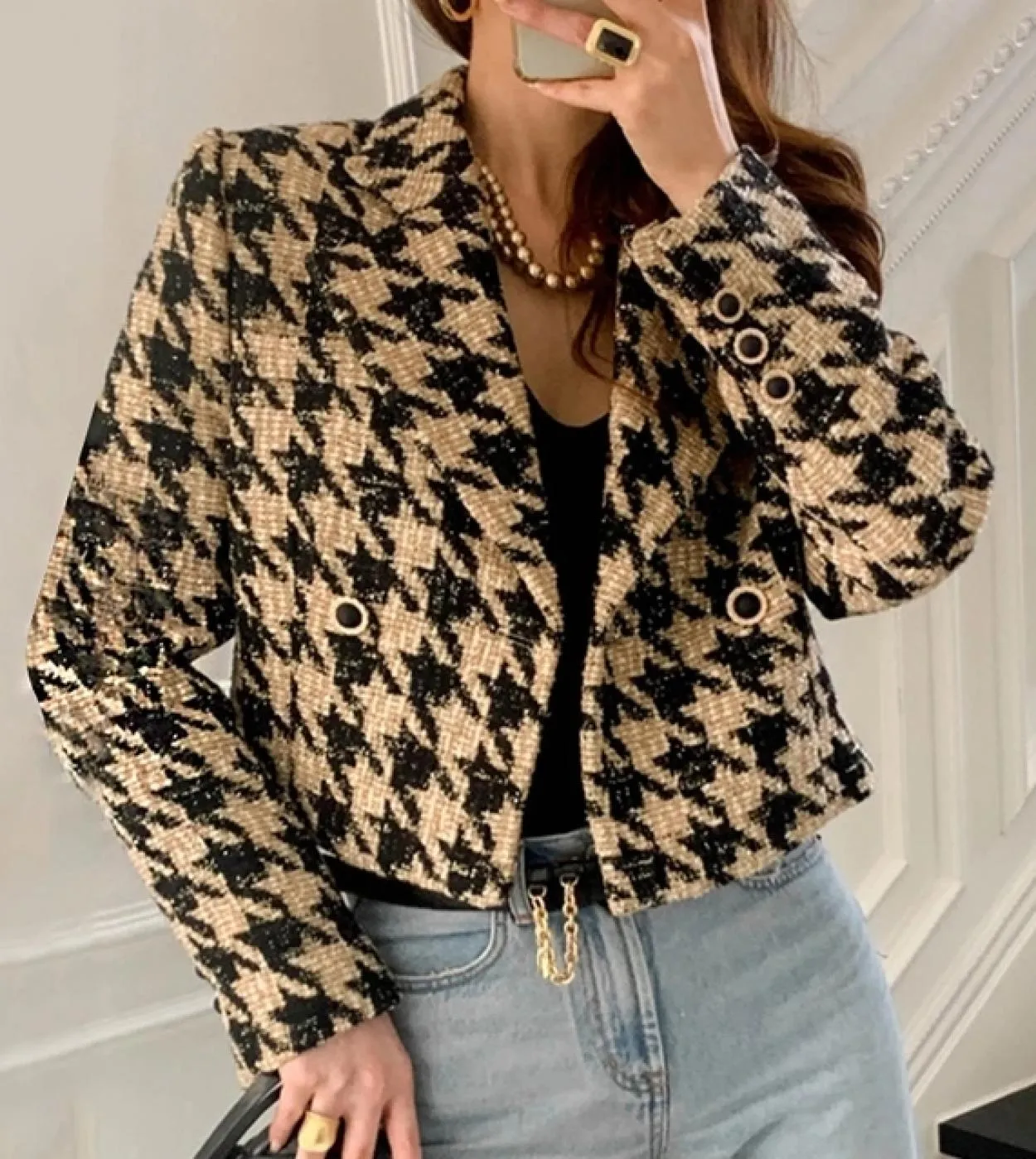 Nuove donne primavera colletto rovesciato doppio petto giacca cappotto donna minimalista allentato cardigan in cotone scozzese C