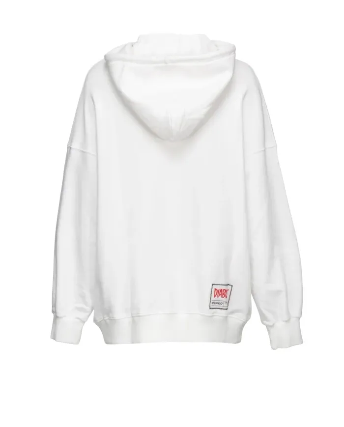 PINKO Felpa Donna 1L109C 8314 FIORELLA A-EE Cotone oversize stampa diabolik con zip Z04 BIANCO