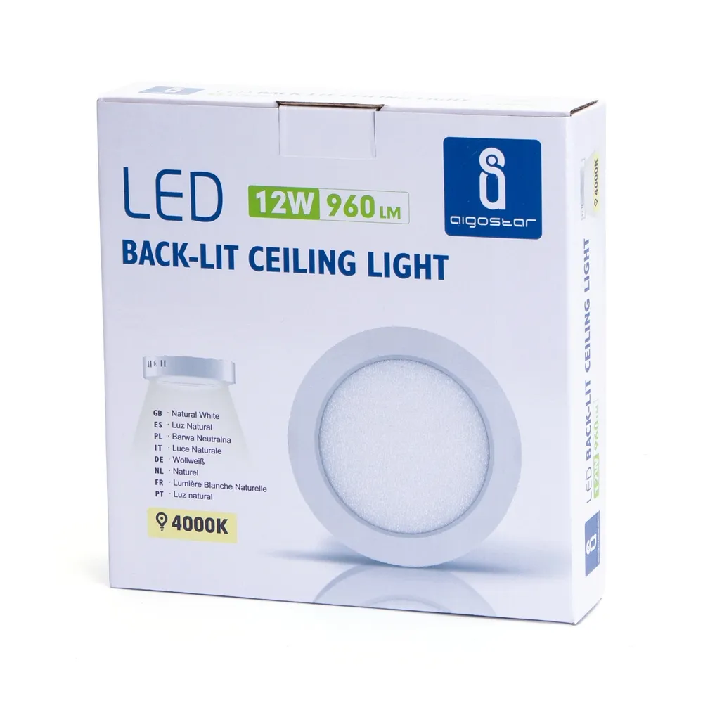 Plafoniera Led slim 12W Bianca Rotonda Bianco neutro 4000K Aigostar
