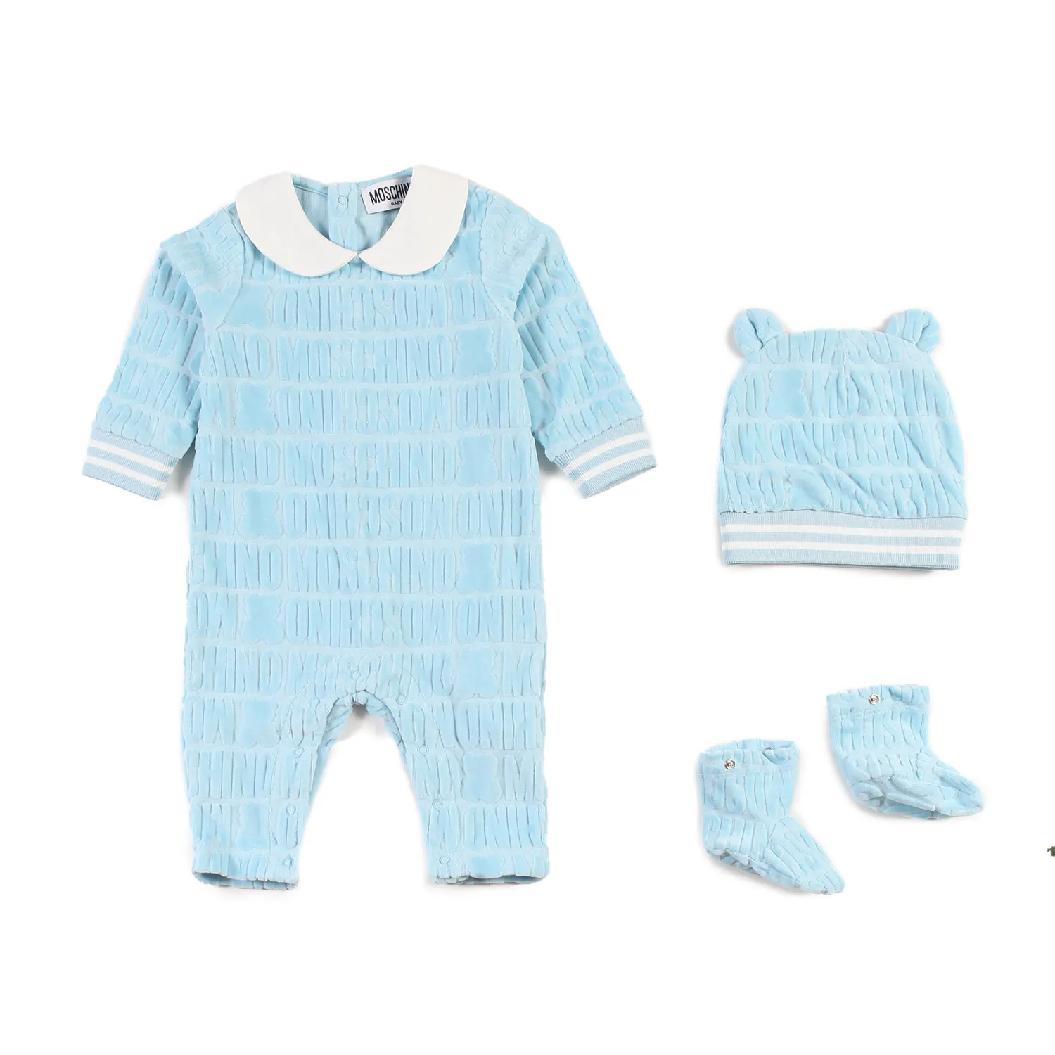Set Regalo Moschino Baby Con Tutina Celeste