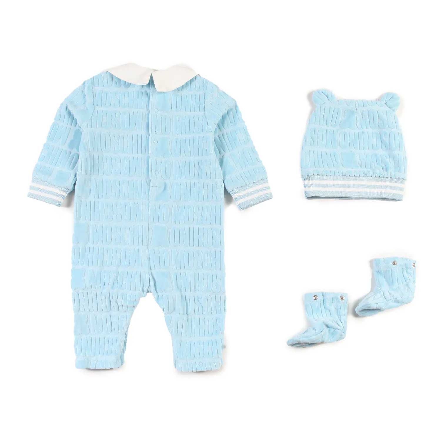 Set Regalo Moschino Baby Con Tutina Celeste