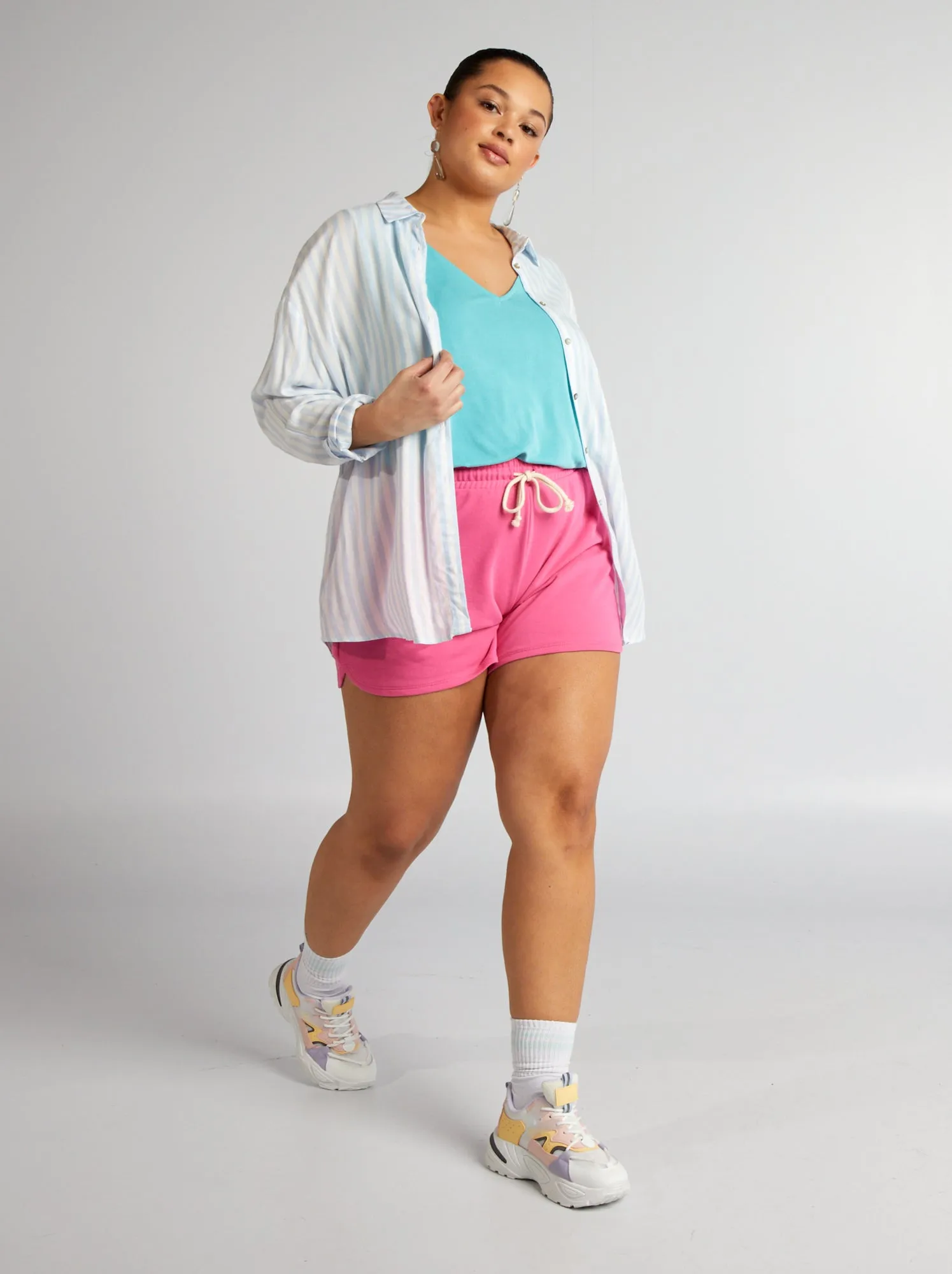 Shorts sportivi screziati in french terry - rosa