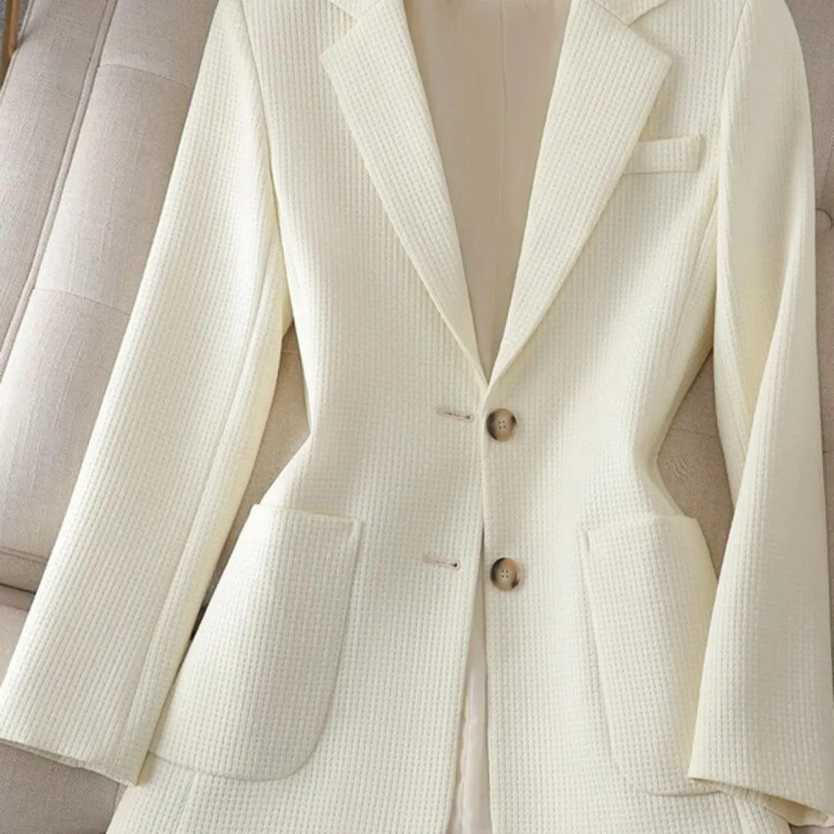 Xfpv Giacca da donna con temperamento a maniche lunghe monopetto con intaglio verde Giacca da temperamento alla moda Nuova marea