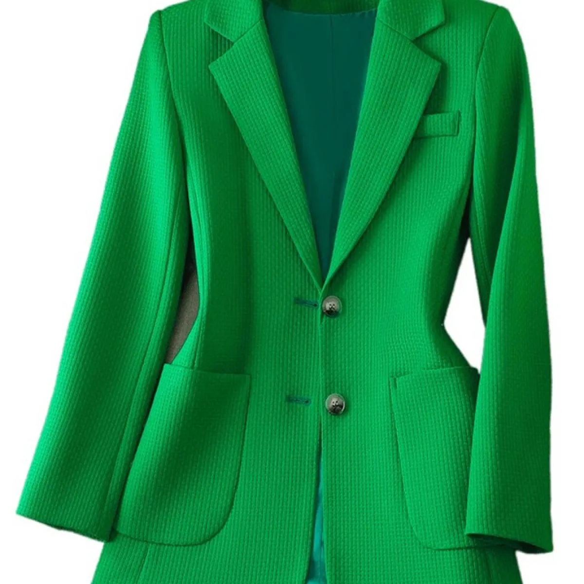 Xfpv Giacca da donna con temperamento a maniche lunghe monopetto con intaglio verde Giacca da temperamento alla moda Nuova marea