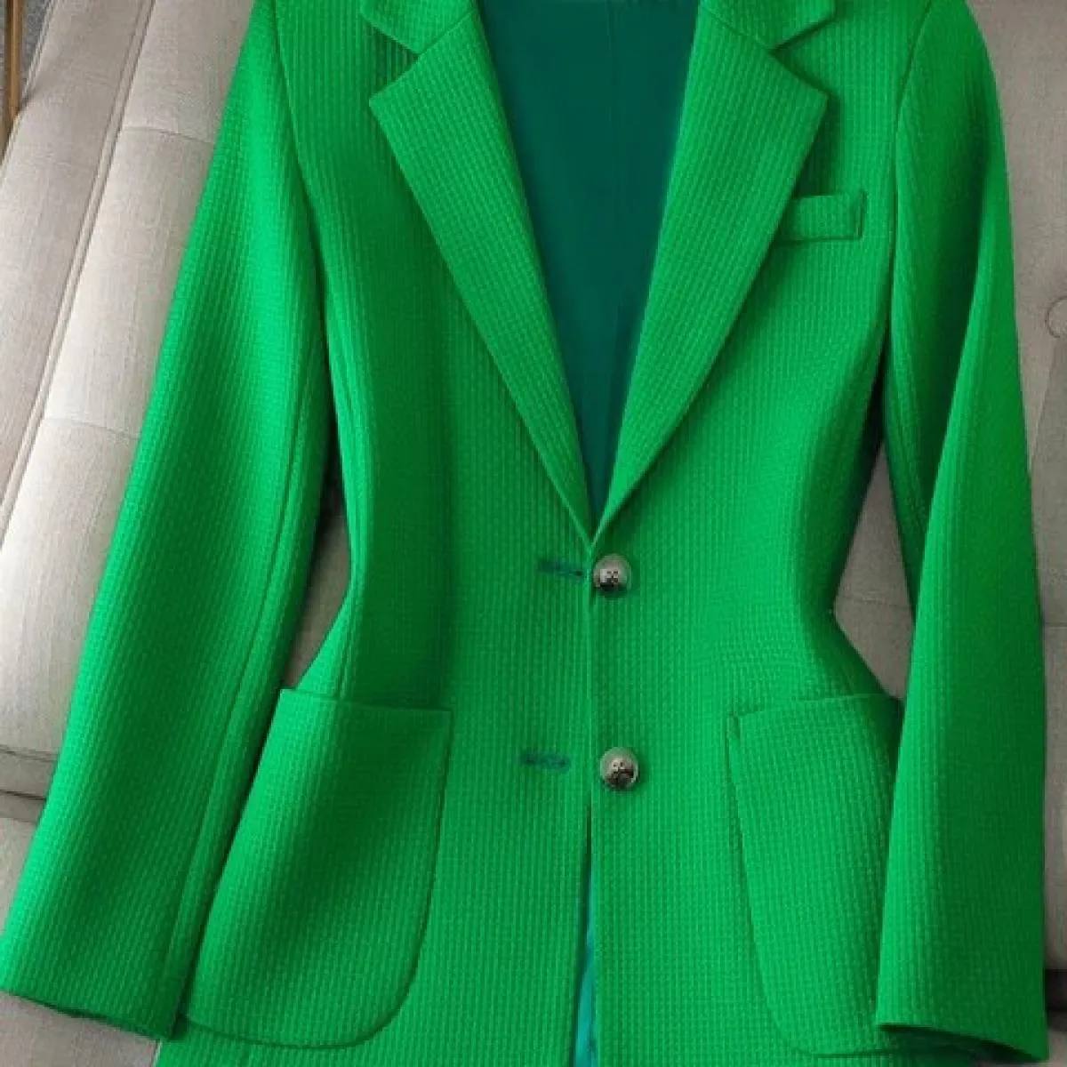 Xfpv Giacca da donna con temperamento a maniche lunghe monopetto con intaglio verde Giacca da temperamento alla moda Nuova marea
